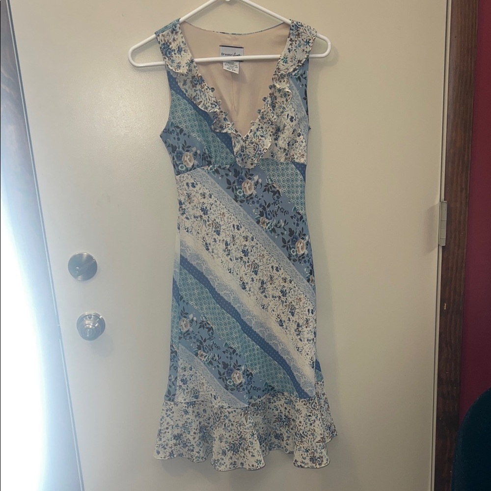 Vintage Floral Patchwork Midi Dress in Blue